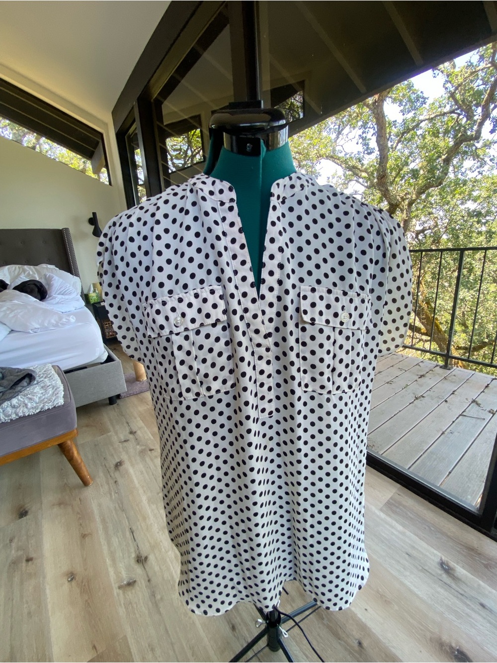 INC International Concepts White and Black Polka Dot Blouse